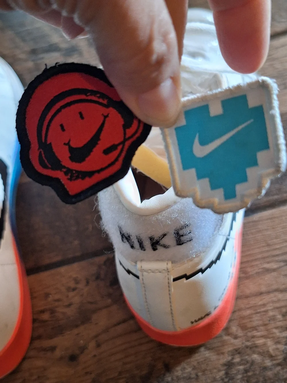 Nike Blazer Mid Pixel Swoosh White with Black and Gradient Red-Blue Midsole